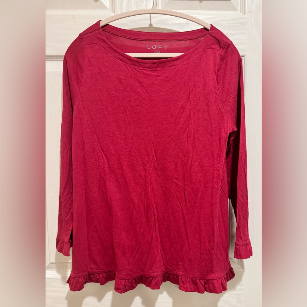 LOFT Red Ruffled Long Sleeve Blouse - Picture 4 of 6